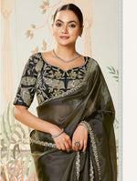 Amazing Black Color Organza Fabric Partywear Saree