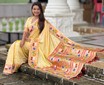 Lovely Cream Color Silk Fabric Partywear Saree