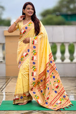 Lovely Cream Color Silk Fabric Partywear Saree