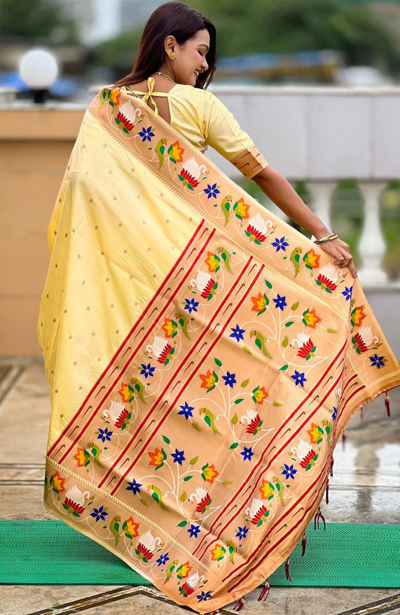 Lovely Cream Color Silk Fabric Partywear Saree