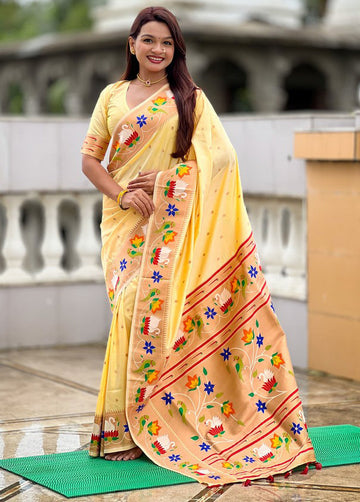 Lovely Cream Color Silk Fabric Partywear Saree