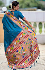 Lovely Turquoise Color Silk Fabric Partywear Saree