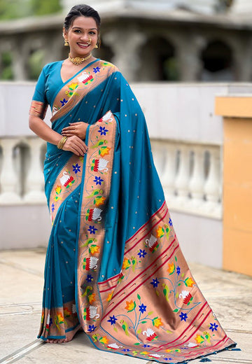 Lovely Turquoise Color Silk Fabric Partywear Saree