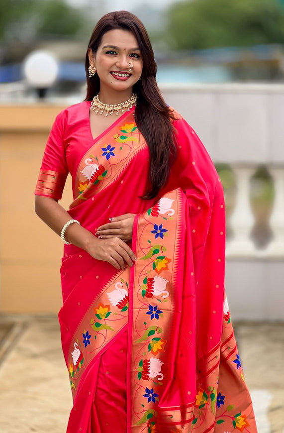 Lovely Red Color Silk Fabric Partywear Saree