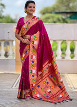 Lovely Magenta Color Silk Fabric Partywear Saree