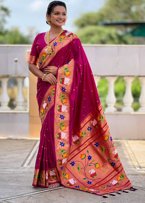 Lovely Magenta Color Silk Fabric Partywear Saree