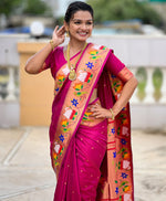 Lovely Magenta Color Silk Fabric Partywear Saree