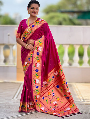 Lovely Magenta Color Silk Fabric Partywear Saree