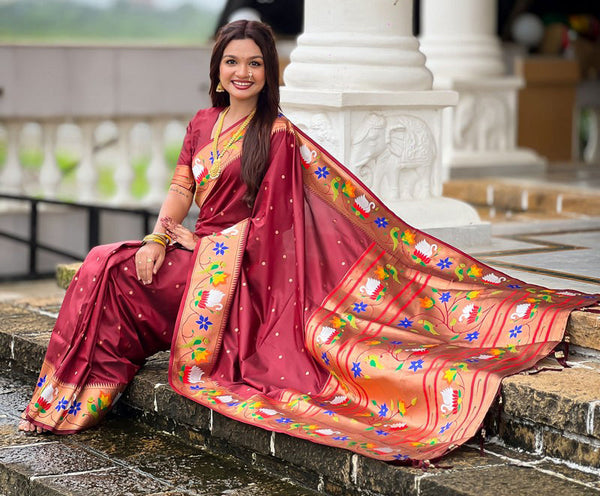 Lovely Maroon Color Silk Fabric Partywear Saree