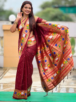 Lovely Maroon Color Silk Fabric Partywear Saree