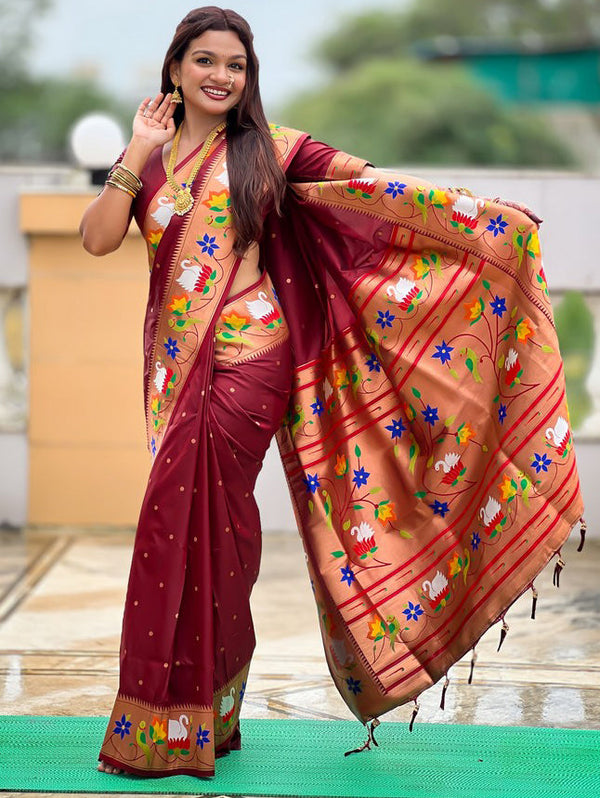 Lovely Maroon Color Silk Fabric Partywear Saree