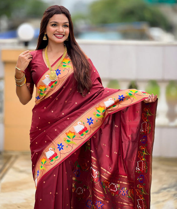 Lovely Maroon Color Silk Fabric Partywear Saree