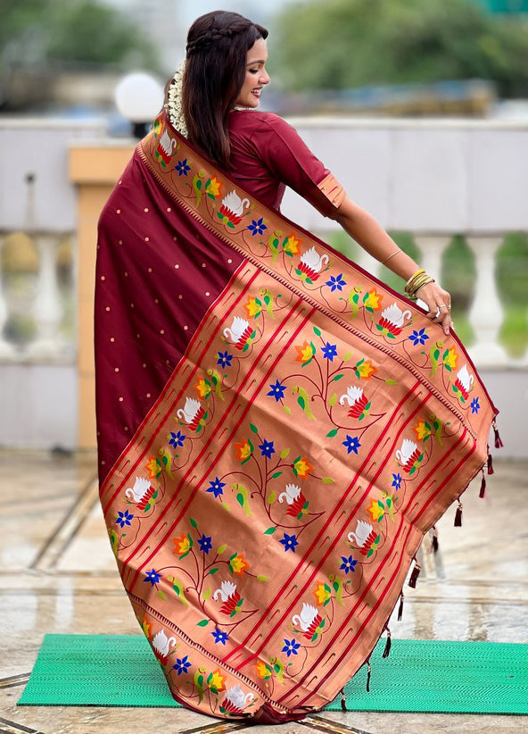 Lovely Maroon Color Silk Fabric Partywear Saree