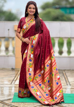 Lovely Maroon Color Silk Fabric Partywear Saree