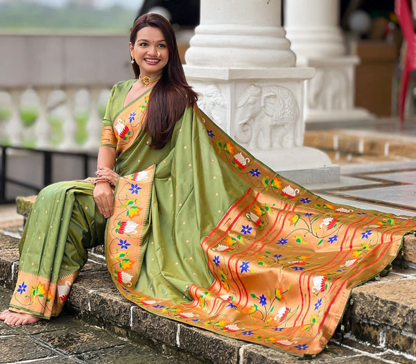 Lovely Green Color Silk Fabric Partywear Saree