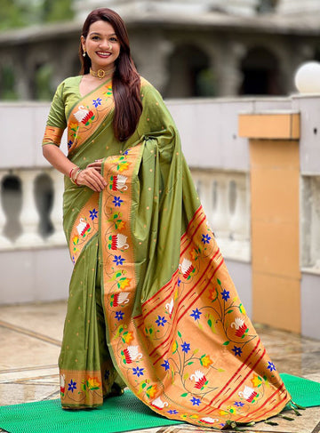 Lovely Green Color Silk Fabric Partywear Saree