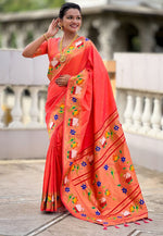 Lovely Orange Color Silk Fabric Partywear Saree