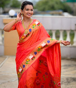 Lovely Orange Color Silk Fabric Partywear Saree