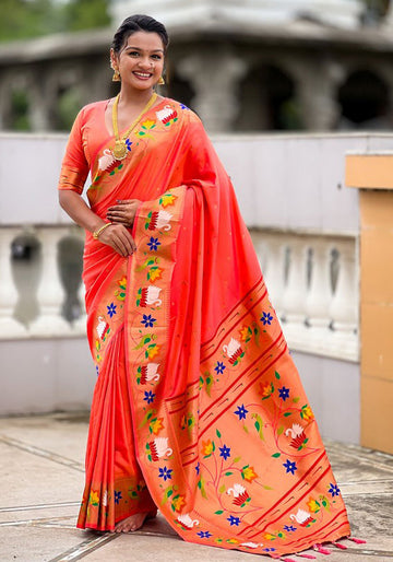 Lovely Orange Color Silk Fabric Partywear Saree