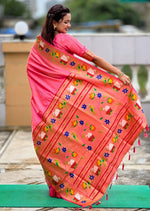Lovely Pink Color Silk Fabric Partywear Saree