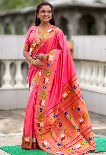 Lovely Pink Color Silk Fabric Partywear Saree