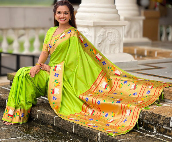 Lovely Green Color Silk Fabric Partywear Saree