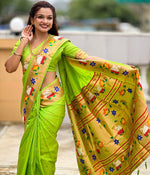 Lovely Green Color Silk Fabric Partywear Saree