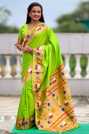 Lovely Green Color Silk Fabric Partywear Saree