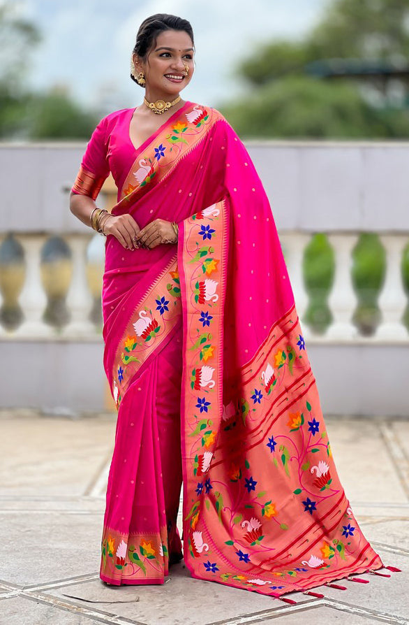 Lovely Pink Color Silk Fabric Partywear Saree