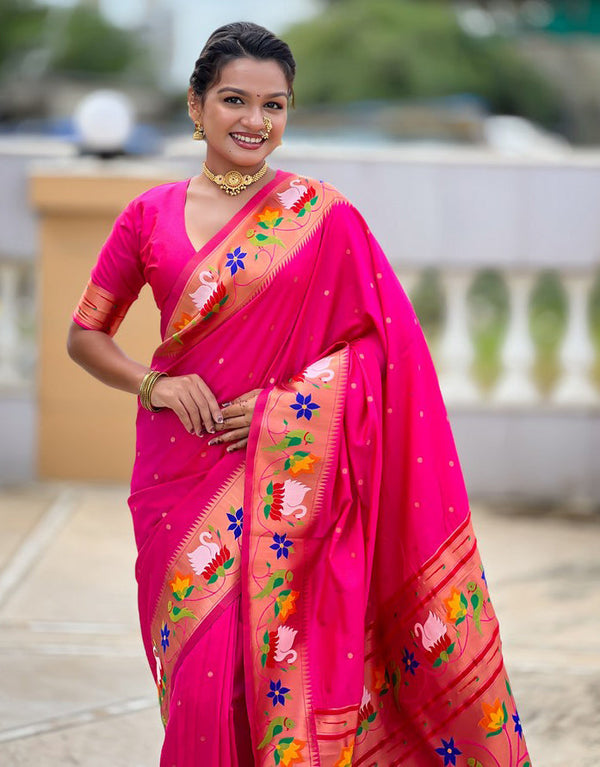 Lovely Pink Color Silk Fabric Partywear Saree