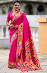 Lovely Pink Color Silk Fabric Partywear Saree