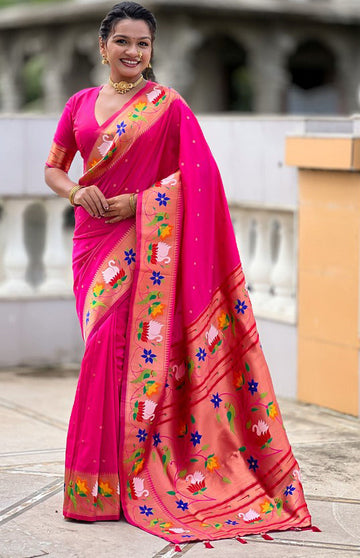 Lovely Pink Color Silk Fabric Partywear Saree