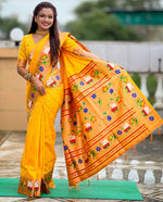 Lovely Yellow Color Silk Fabric Partywear Saree