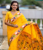 Lovely Yellow Color Silk Fabric Partywear Saree