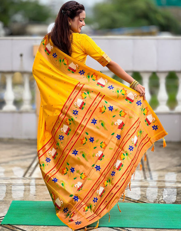 Lovely Yellow Color Silk Fabric Partywear Saree