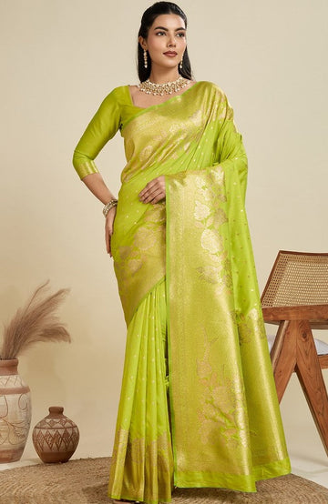Amazing Green Color Kanjivaram Fabric Partywear Saree