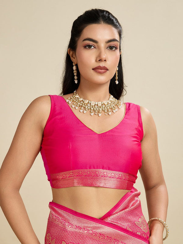 Amazing Pink Color Kanjivaram Fabric Partywear Saree