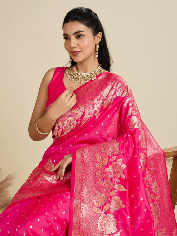 Amazing Pink Color Kanjivaram Fabric Partywear Saree