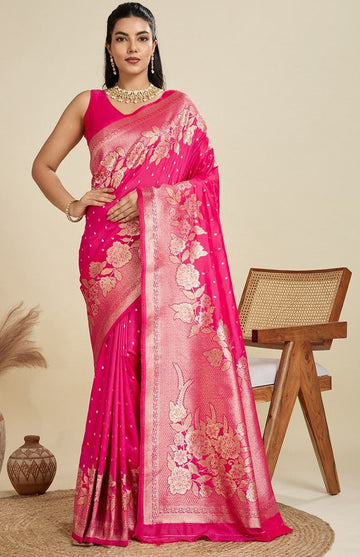 Amazing Pink Color Kanjivaram Fabric Partywear Saree