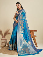 Amazing Teal  Color Kanjivaram Fabric Partywear Saree