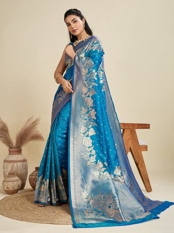 Amazing Teal  Color Kanjivaram Fabric Partywear Saree