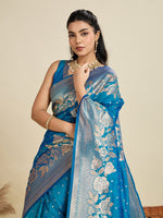 Amazing Teal  Color Kanjivaram Fabric Partywear Saree