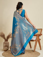 Amazing Teal  Color Kanjivaram Fabric Partywear Saree