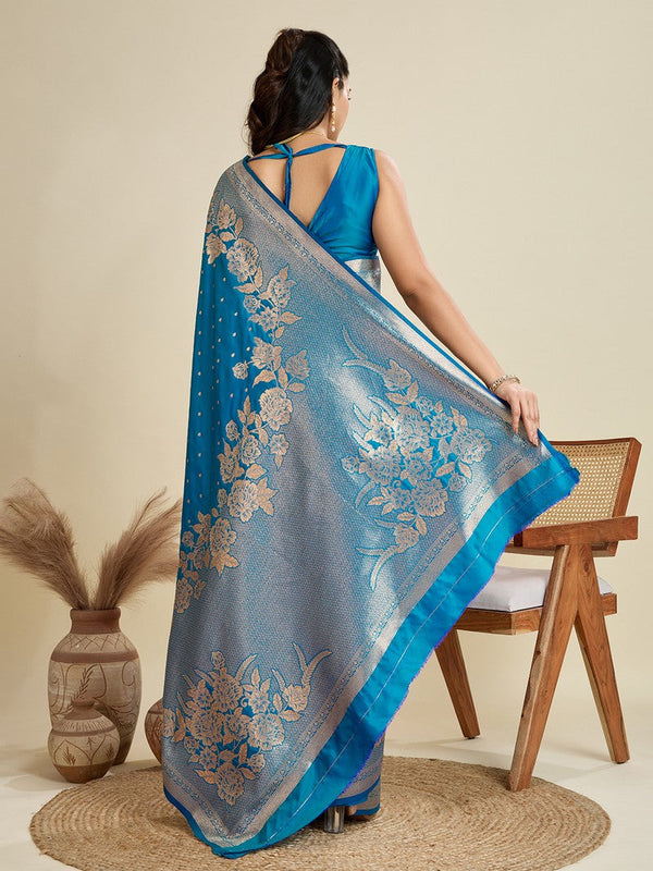 Amazing Teal  Color Kanjivaram Fabric Partywear Saree