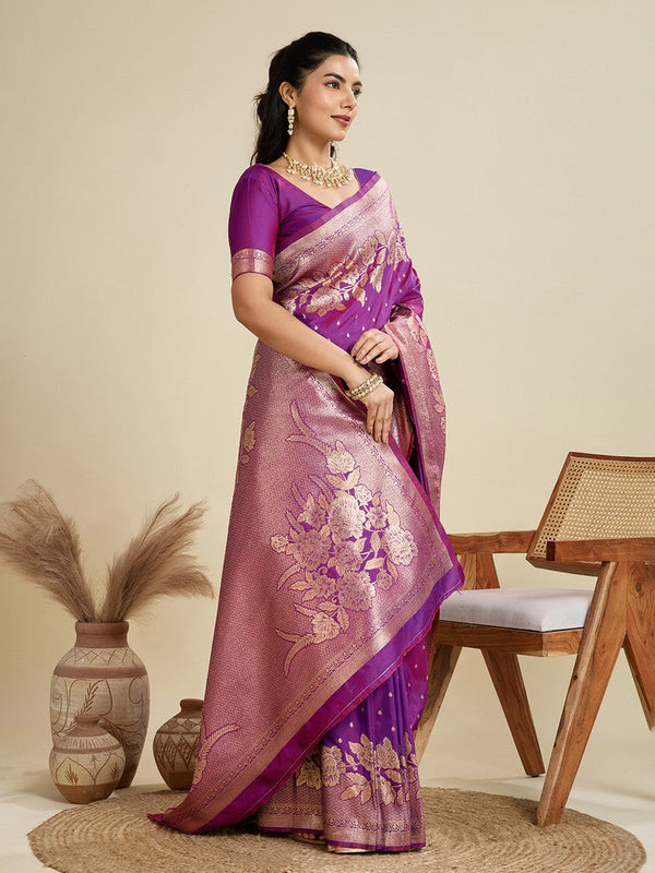 Amazing Purple Color Kanjivaram Fabric Partywear Saree