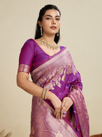 Amazing Purple Color Kanjivaram Fabric Partywear Saree