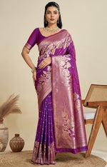 Amazing Purple Color Kanjivaram Fabric Partywear Saree