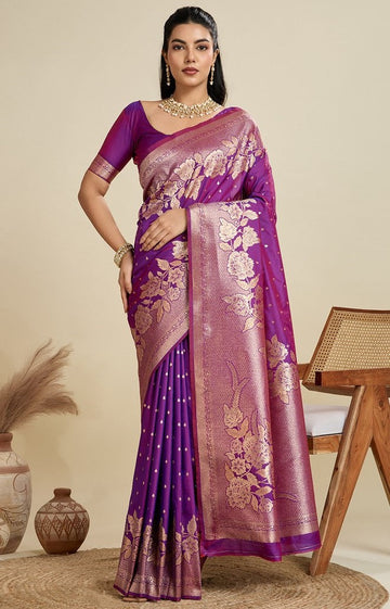 Amazing Purple Color Kanjivaram Fabric Partywear Saree