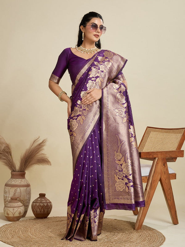Amazing Voilet Color Kanjivaram Fabric Partywear Saree