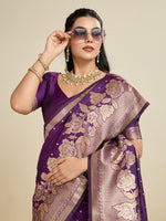 Amazing Voilet Color Kanjivaram Fabric Partywear Saree